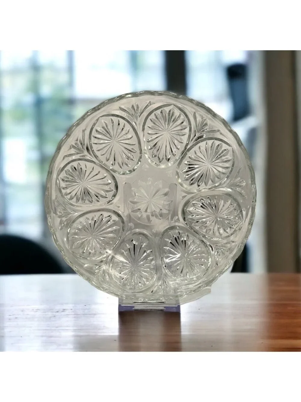 Indiana Glass Bowl Clear Pressed Starburst Pattern With Scalloped Rim 8